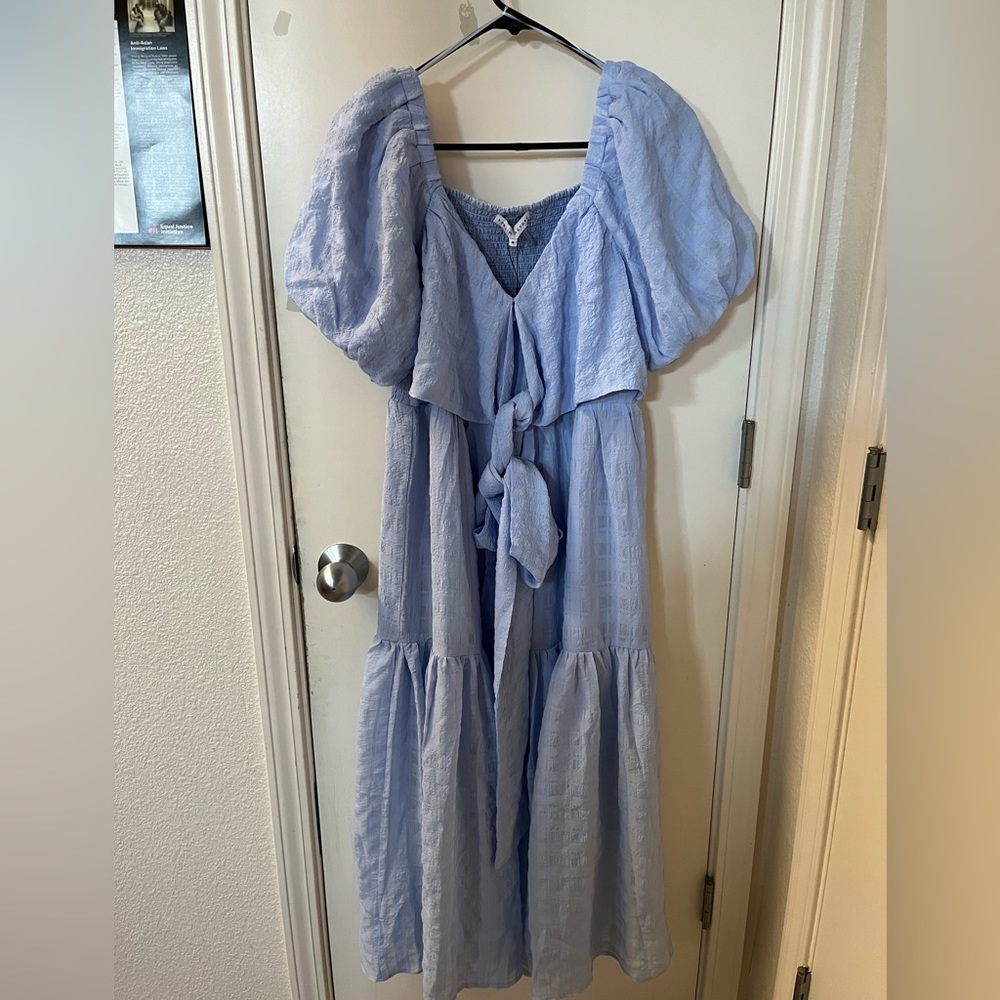 Puffed sleeve peasant dress with drawstring by English Factory